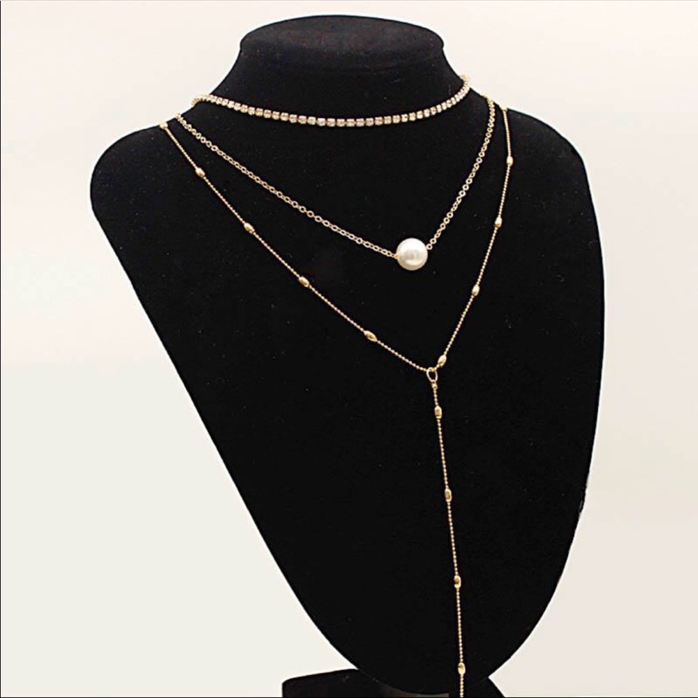 LAST 1! Layered Necklace Gold Pearl Diamond - Picture 4 of 7